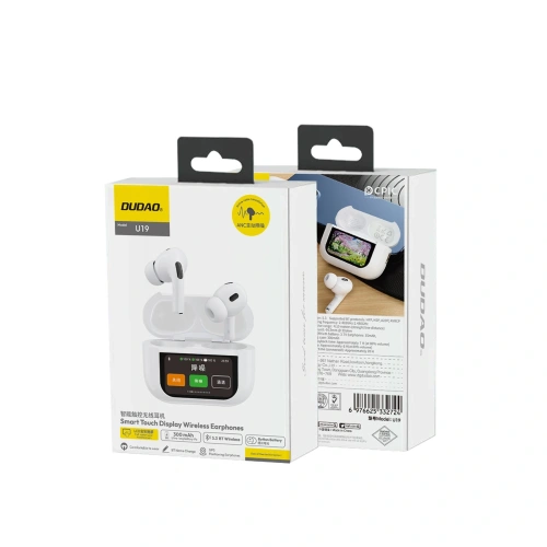 Bezprzewodowe słuchawki dokanałowe TWS Dudao U19 Bluetooth 5.3 z wyświetlaczem LED białe