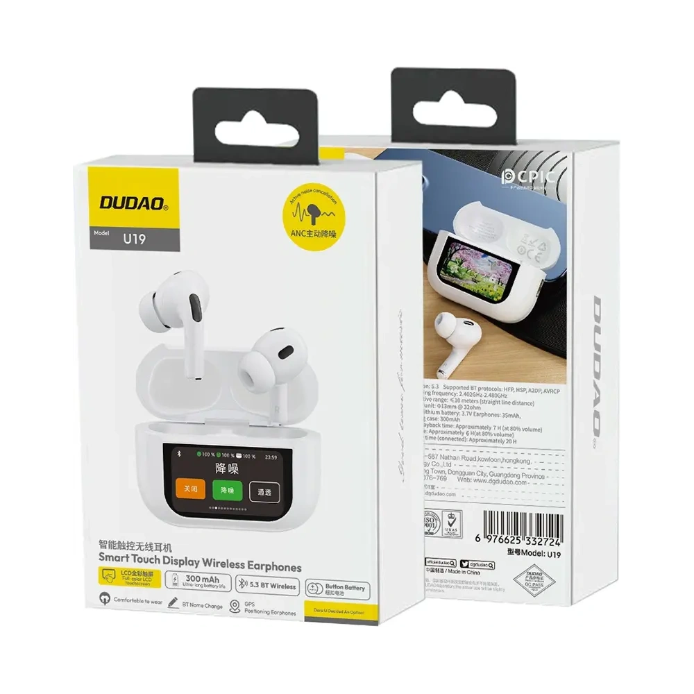 Hurtownia GSM - Bezdrátová sluchátka do uší TWS Dudao U19 Bluetooth 5.3 s LED displejem bílé - DDA351 - {ean13} - Hurt