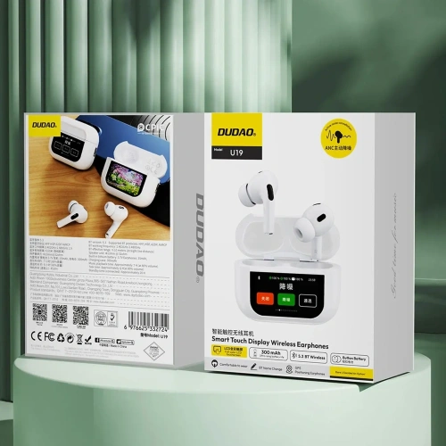 Bezprzewodowe słuchawki dokanałowe TWS Dudao U19 Bluetooth 5.3 z wyświetlaczem LED białe