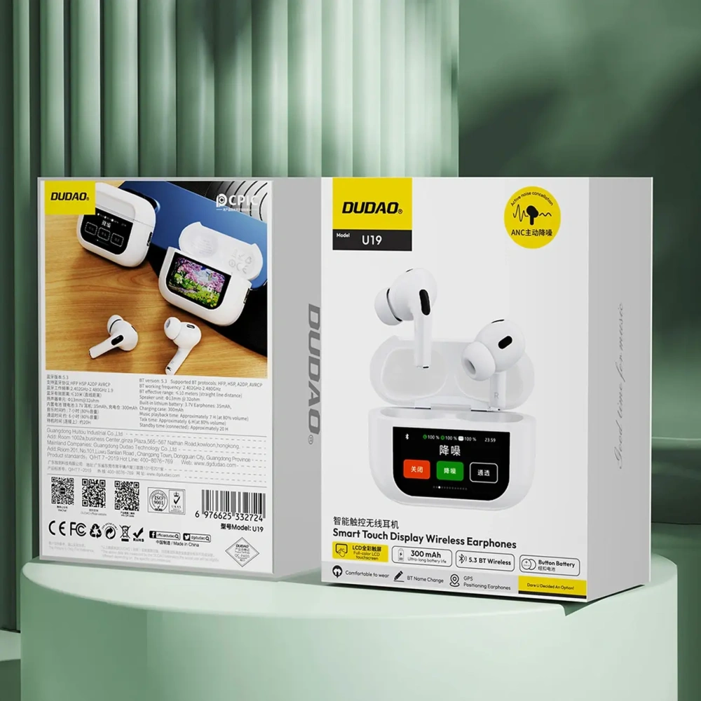 Wholesale TWS Dudao U19 Bluetooth 5.3 wireless in-ear headphones with LED display white - DDA351 - {ean13} - Hurt
