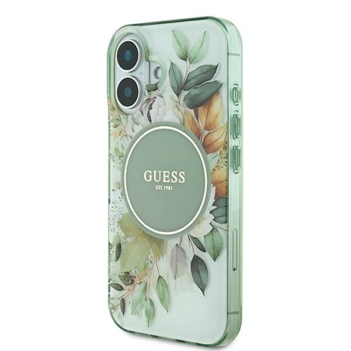 Etui Guess GUHMP16MHFWBDCEN Apple iPhone 16 Plus hardcase IML Flower & Tonal Circle MagSafe zielony/green