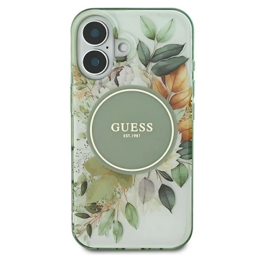 Etui Guess GUHMP16MHFWBDCEN Apple iPhone 16 Plus hardcase IML Flower & Tonal Circle MagSafe zielony/green