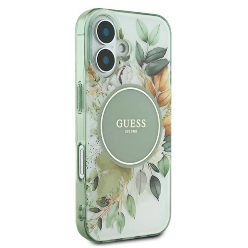 Etui Guess GUHMP16MHFWBDCEN Apple iPhone 16 Plus hardcase IML Flower & Tonal Circle MagSafe zielony/green