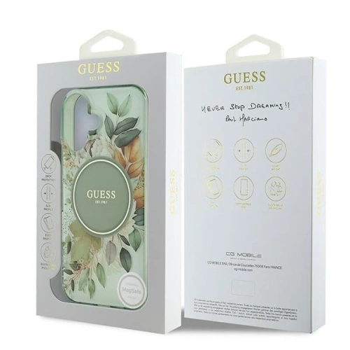 Etui Guess GUHMP16MHFWBDCEN Apple iPhone 16 Plus hardcase IML Flower & Tonal Circle MagSafe zielony/green