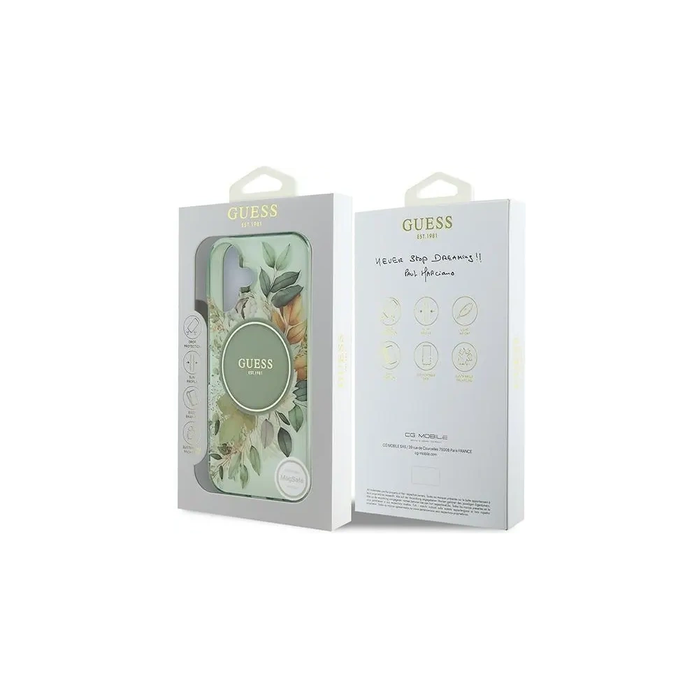 Guess GUHMP16MHFWBDCEN Apple iPhone 16 Plus hardcase IML Flower & Tonal Circle MagSafe green