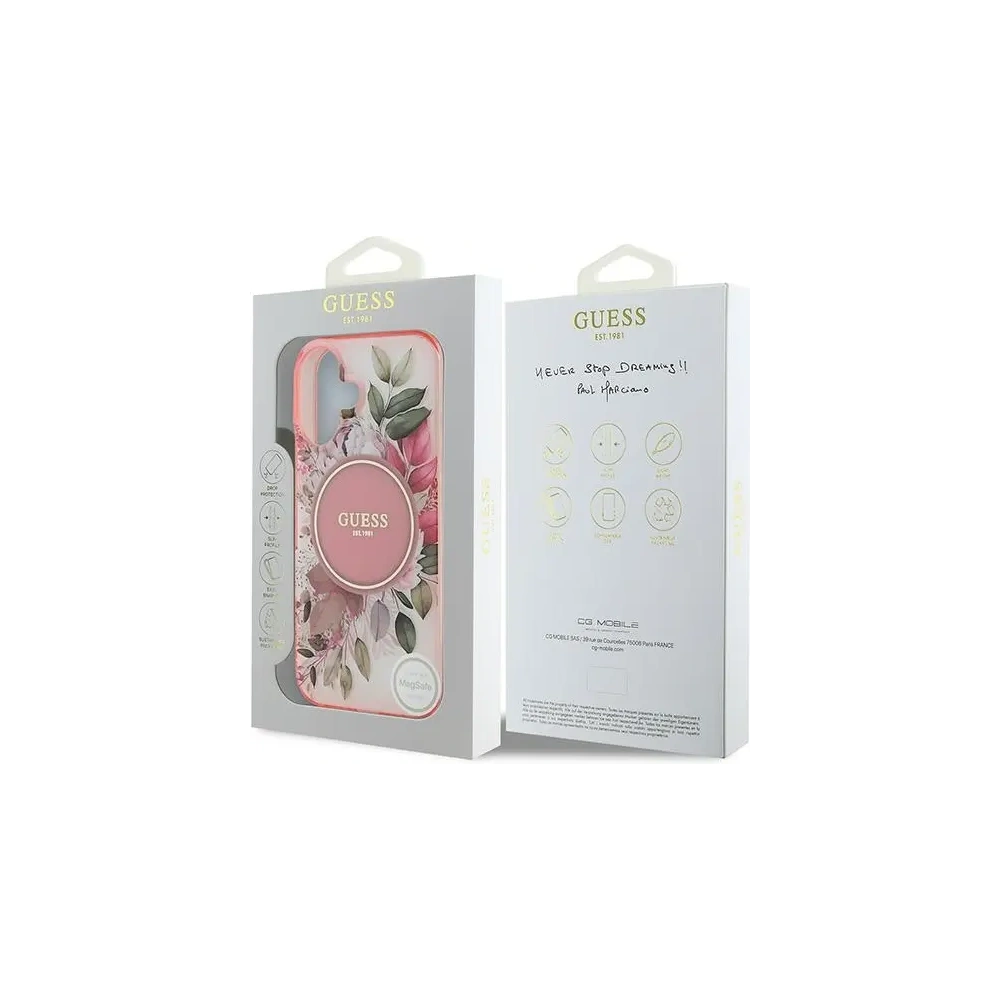 Wholesale Guess GUHMP16MHFWBDCEP Apple iPhone 16 Plus hardcase IML Flower & Tonal Circle MagSafe pink - GUE3632 - {ean13} - Hurt