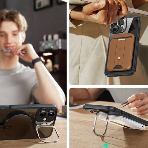 Zestaw ESR Classic Hybrid Kickstand Halolock MagSafe & Tempered Glass Apple iPhone 16 Clear/black