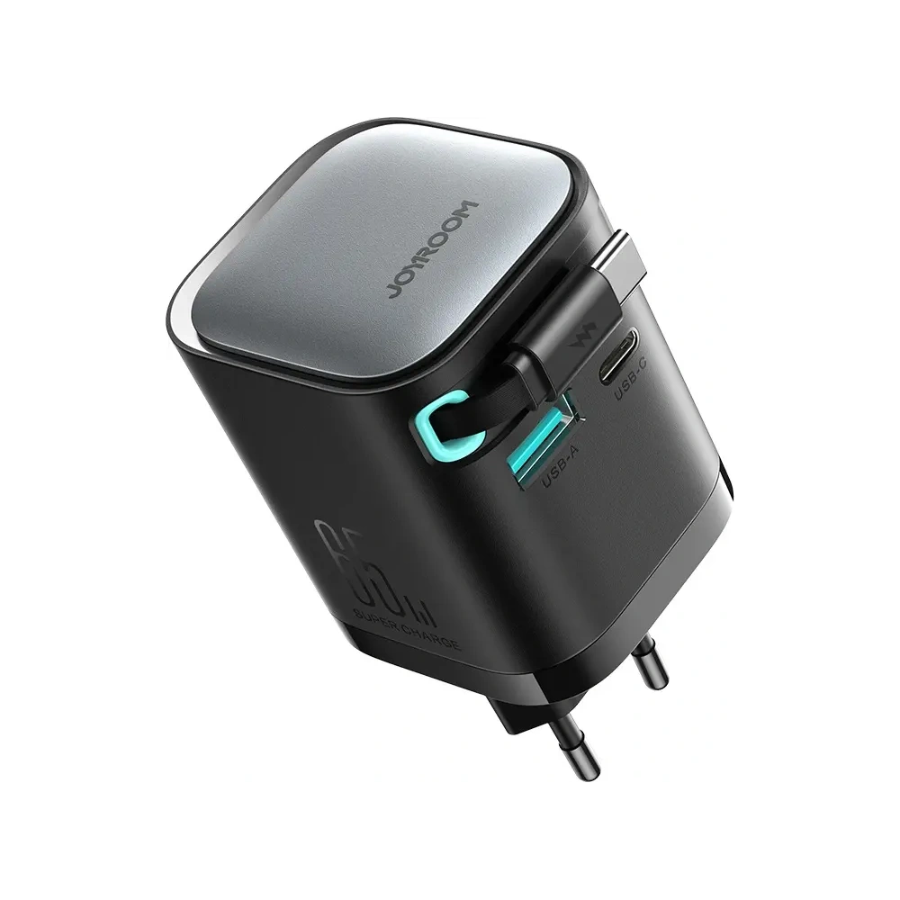 Hurtownia GSM - Joyroom JR-TCL02 GaN falitöltő 65W USB-A, USB-C beépített USB-C kábellel fekete - JYR1042 - {ean13} - Hurt