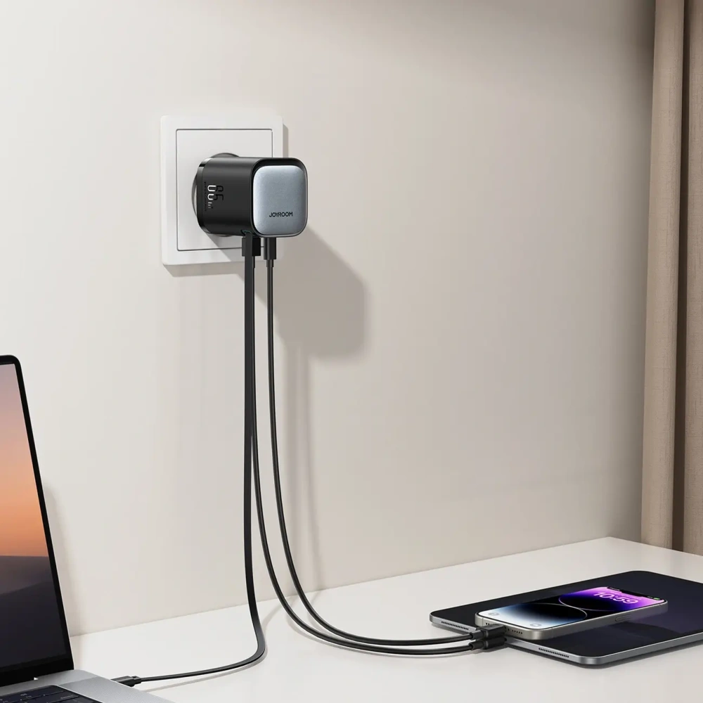 Hurtownia GSM - Joyroom JR-TCL02 GaN falitöltő 65W USB-A, USB-C beépített USB-C kábellel fekete - JYR1042 - {ean13} - Hurt