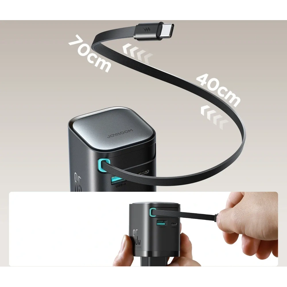 Hurtownia GSM - Joyroom JR-TCL02 GaN falitöltő 65W USB-A, USB-C beépített USB-C kábellel fekete - JYR1042 - {ean13} - Hurt
