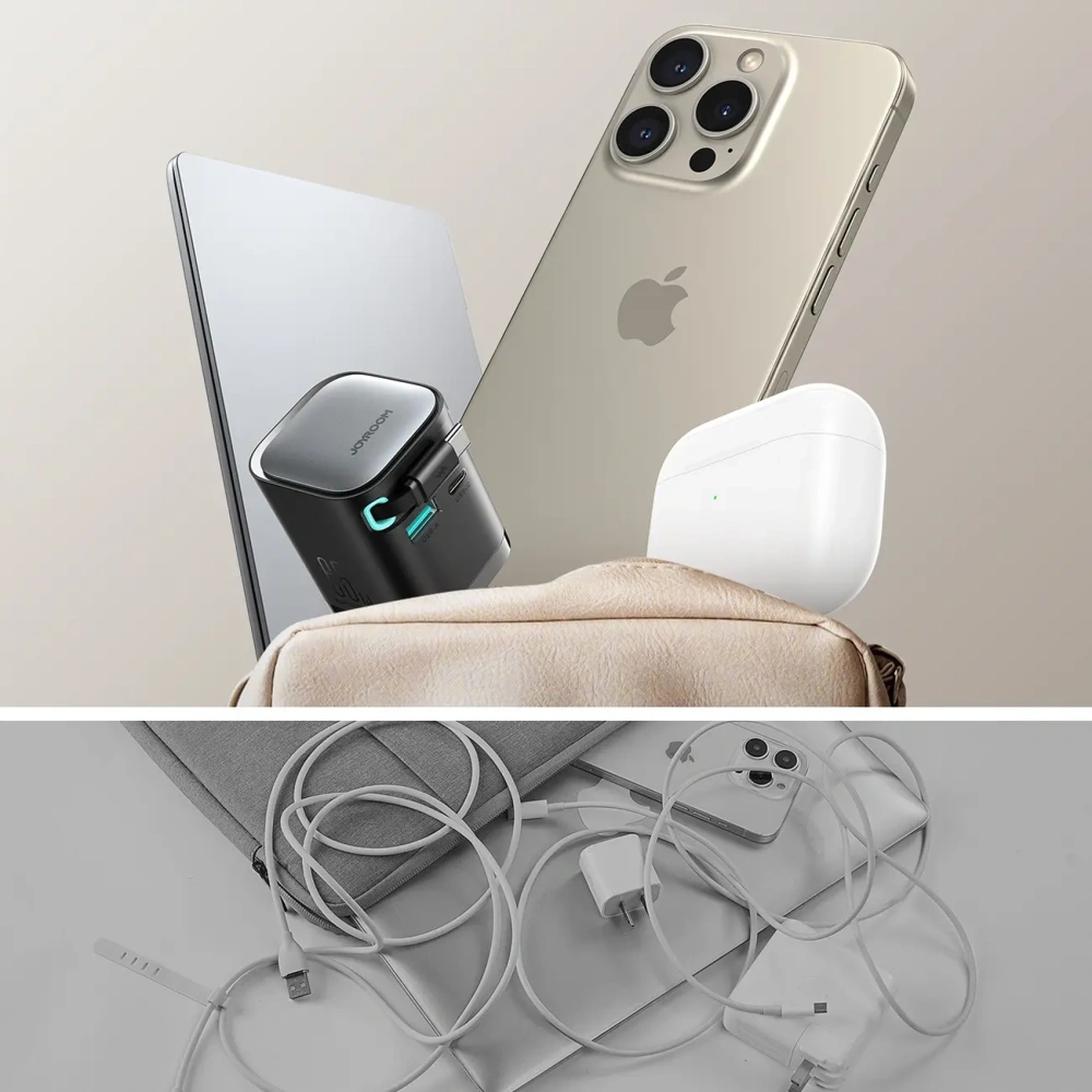 Hurtownia GSM - Nabíječka sítě GaN Joyroom JR-TCL02 65W USB-A, USB-C s vestavěným kabelem USB-C černá - JYR1042 - {ean13} - Hurt