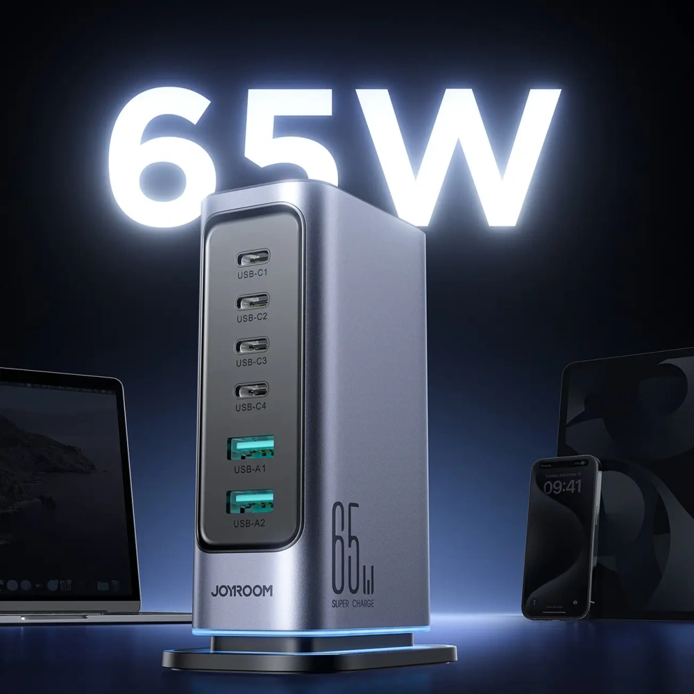Hurtownia GSM - Joyroom JR-TCM02 GaN falitöltő többportos 65W 2xUSB-A, 4xUSB-C sötétszürke - JYR1043 - {ean13} - Hurt