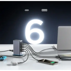Hurtownia GSM - Joyroom JR-TCM02 GaN falitöltő többportos 65W 2xUSB-A, 4xUSB-C sötétszürke - JYR1043 - {ean13} - Hurt