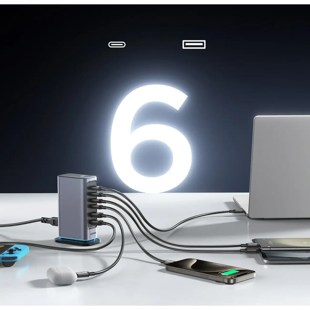 Hurtownia GSM - Joyroom JR-TCM02 GaN falitöltő többportos 65W 2xUSB-A, 4xUSB-C sötétszürke - JYR1043 - {ean13} - Hurt