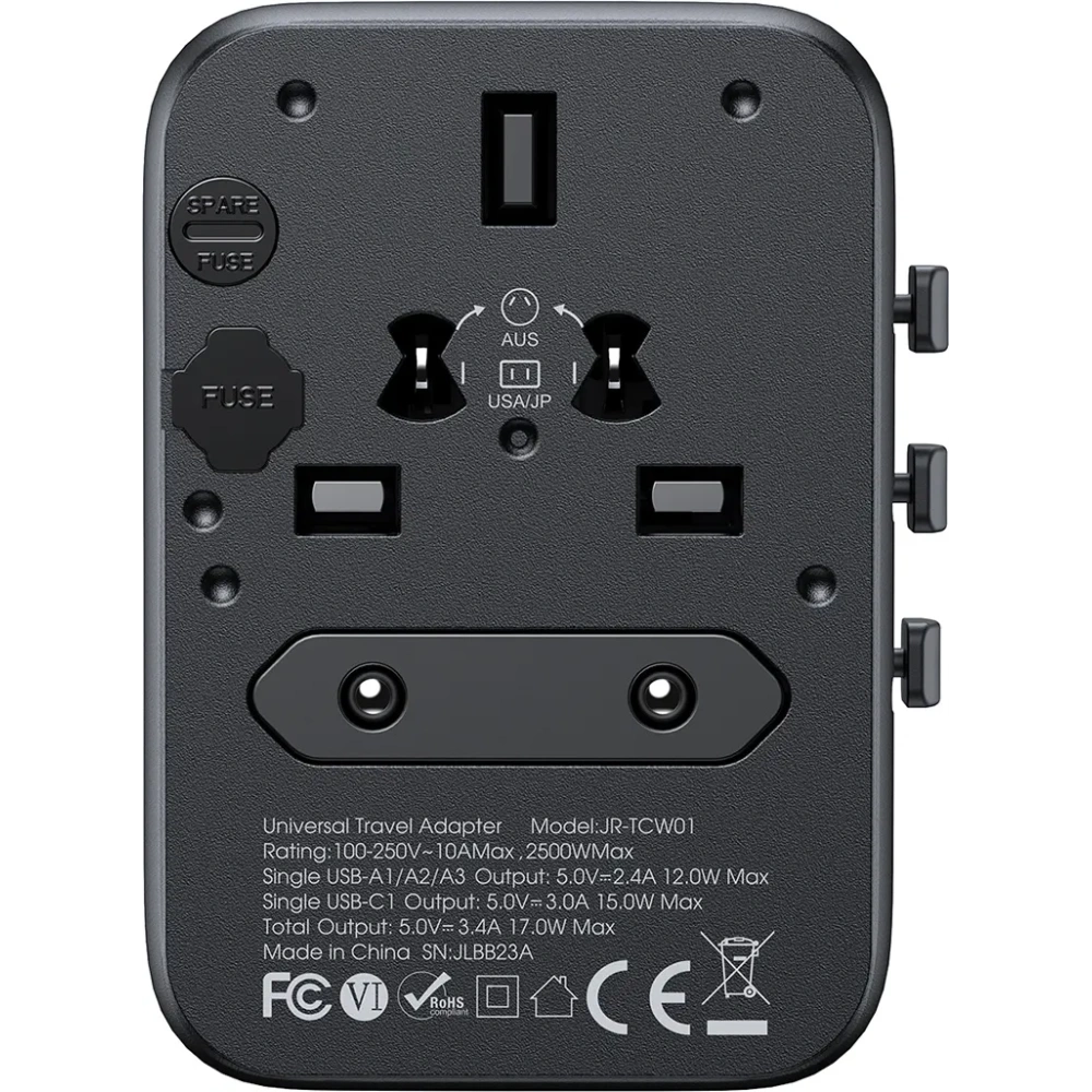 Hurtownia GSM - Joyroom JR-TCW01 utazási adapter 17W EU / US / UK / JP / AU / CN fekete - JYR1044 - {ean13} - Hurt