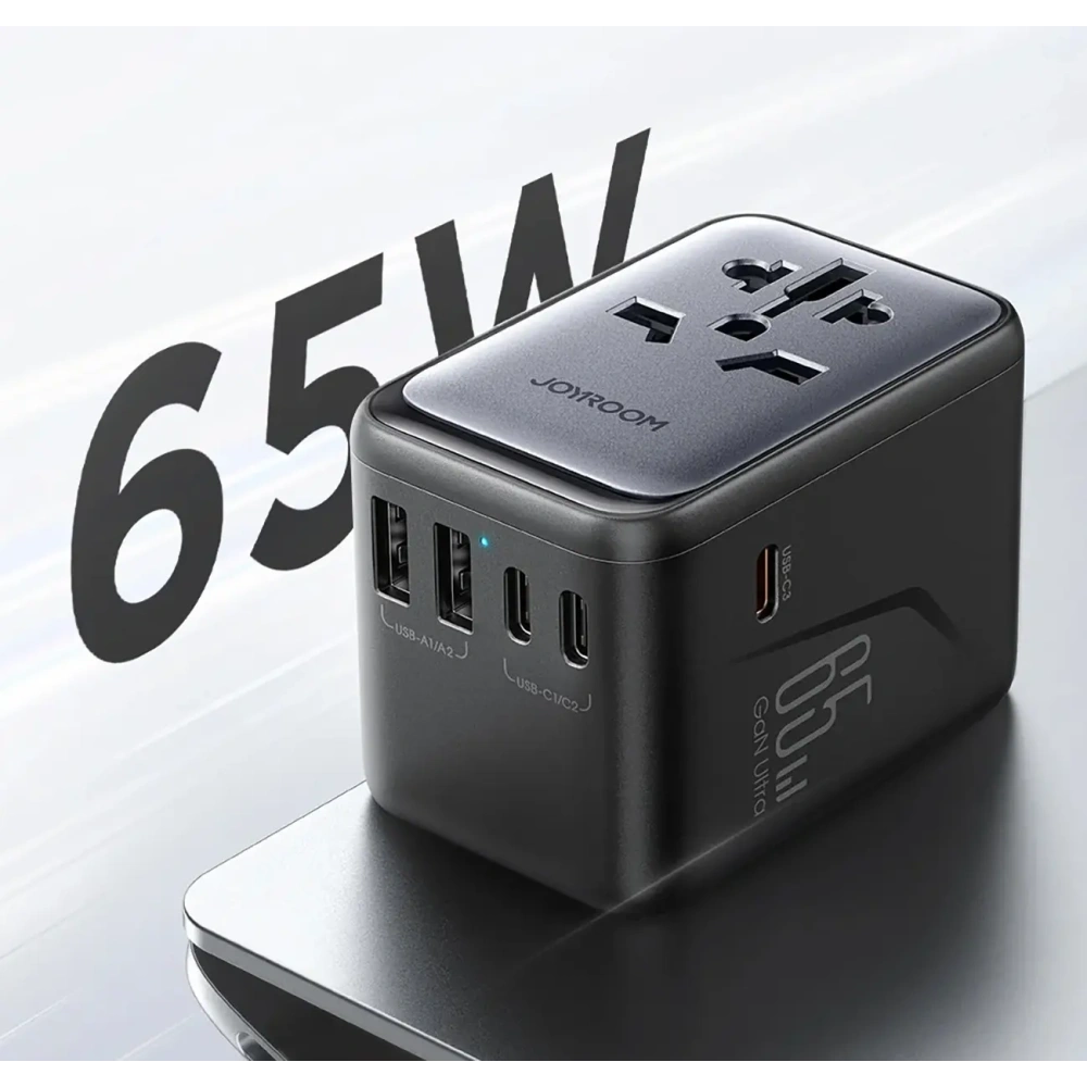 Wholesale Joyroom JR-TCW02 travel adapter 65W EU / US / JP / AU / UK / CN black - JYR1045 - {ean13} - Hurt