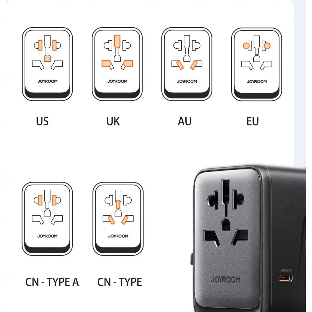 Hurtownia GSM - Joyroom JR-TCW02 utazási adapter 65W EU / US / JP / AU / UK / CN fekete - JYR1045 - {ean13} - Hurt