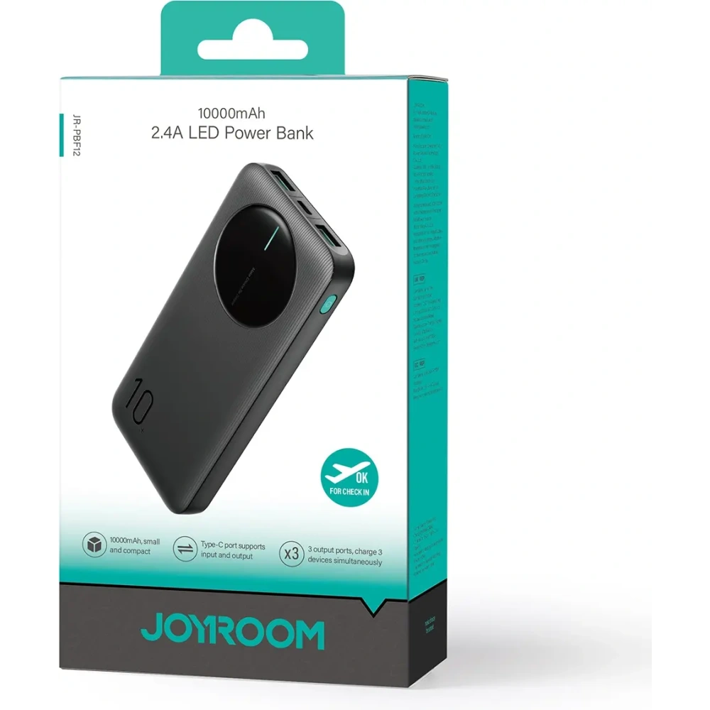 Hurtownia GSM - Joyroom JR-PBF12 powerbank 10000mAh 12W 2.4A 2xUSB-A, USB-C negru - JYR1046 - {ean13} - Hurt