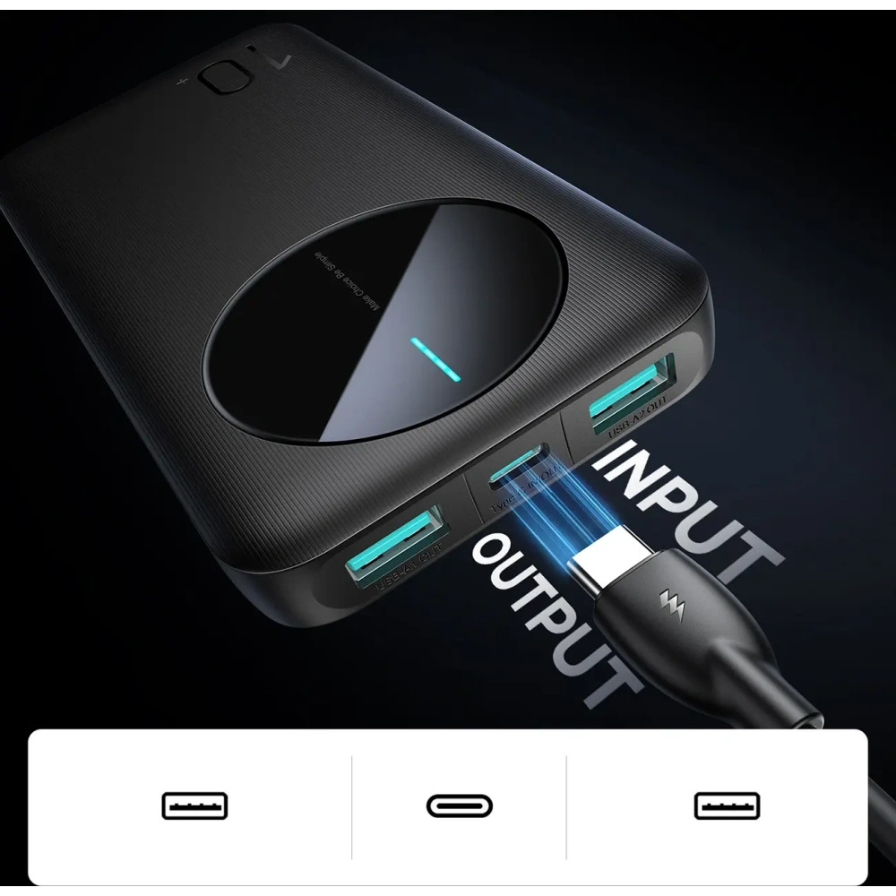 Hurtownia GSM - Joyroom JR-PBF12 powerbank 10000mAh 12W 2.4A 2xUSB-A, USB-C negru - JYR1046 - {ean13} - Hurt