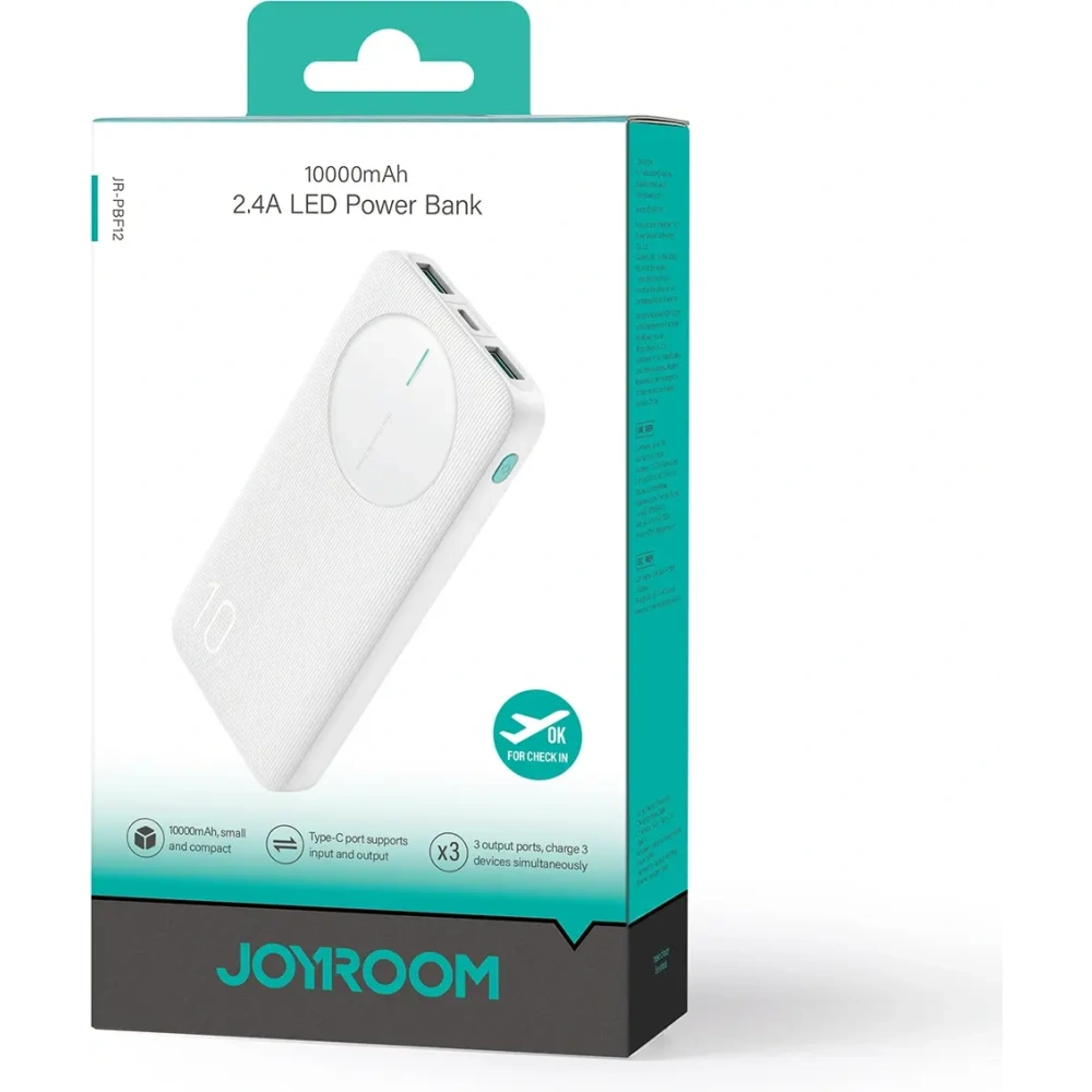 Hurtownia GSM - Joyroom JR-PBF12 powerbank 10000mAh 12W 2.4A 2xUSB-A, USB-C alb - JYR1047 - {ean13} - Hurt