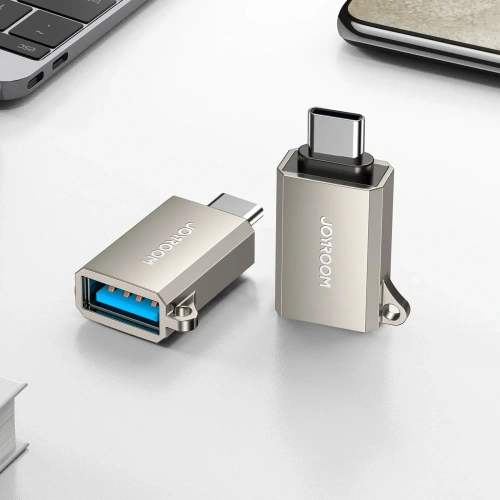 Adapter Joyroom S-H151 USB-C (męski) / USB-A (żeński) z oczkiem na smycz srebrny