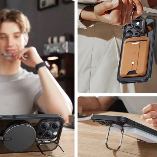 Zestaw ESR Classic Hybrid Kickstand HaloLock MagSafe & Tempered Glass Apple iPhone 16 Pro Clear/black