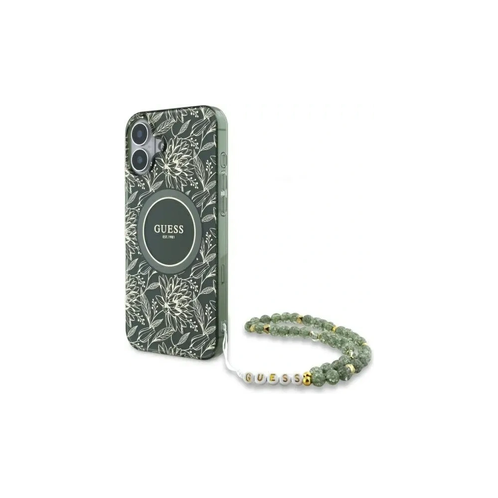 Hurtownia GSM - Guess GUHMP16SHCPOFPA Apple iPhone 16 Hardcase IML Blumen Allover Elektro mit Perlenriemen MagSafe grün - GUE3637 - {ean13} - Hurt