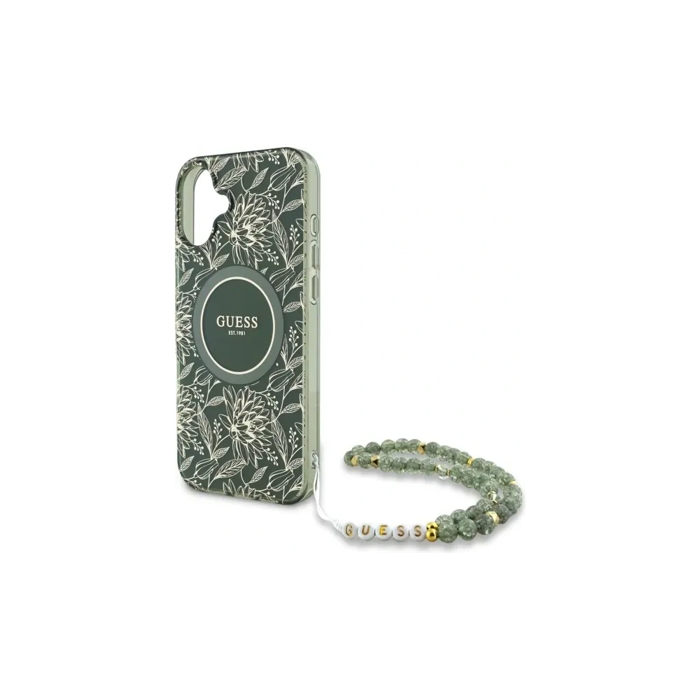 Hurtownia GSM - Guess GUHMP16SHCPOFPA Apple iPhone 16 Hardcase IML Blumen Allover Elektro mit Perlenriemen MagSafe grün - GUE3637 - {ean13} - Hurt