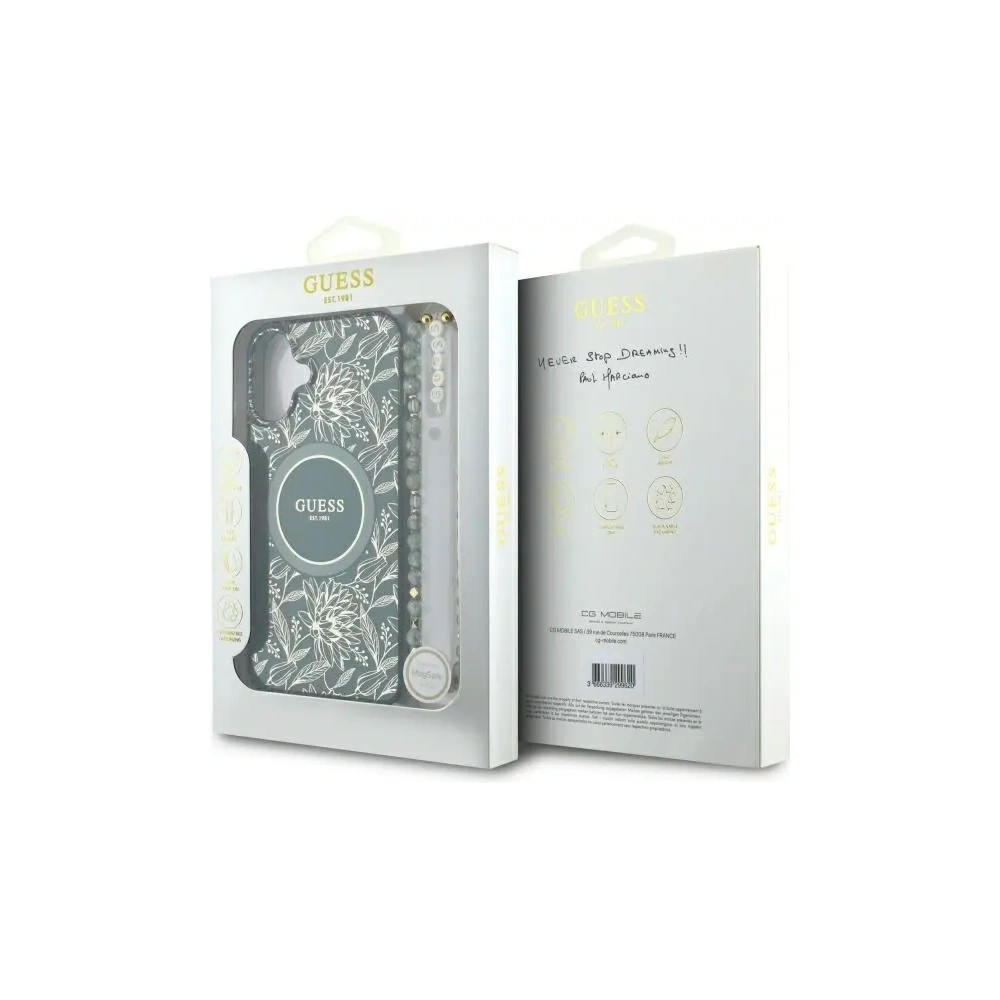 Hurtownia GSM - Etui Guess GUHMP16SHCPOFPA Apple iPhone 16 hardcase IML Flowers Allover Electro With Pearl Strap MagSafe zielony/green - GUE3637 - {ean13} - Hurt
