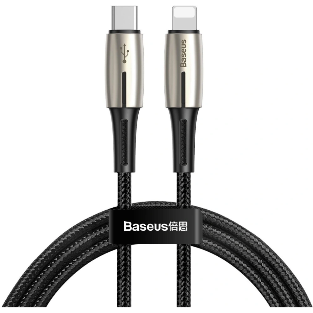 Hurtownia GSM - Kabel USB-C do Lightning PD Baseus Waterdrop z diodą LED, 18W, 1,3m (czarny) - BSU1129BLK - {ean13} - Hurt