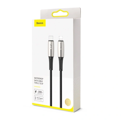 Kabel USB-C do Lightning PD Baseus Waterdrop z diodą LED, 18W, 1,3m (czarny)