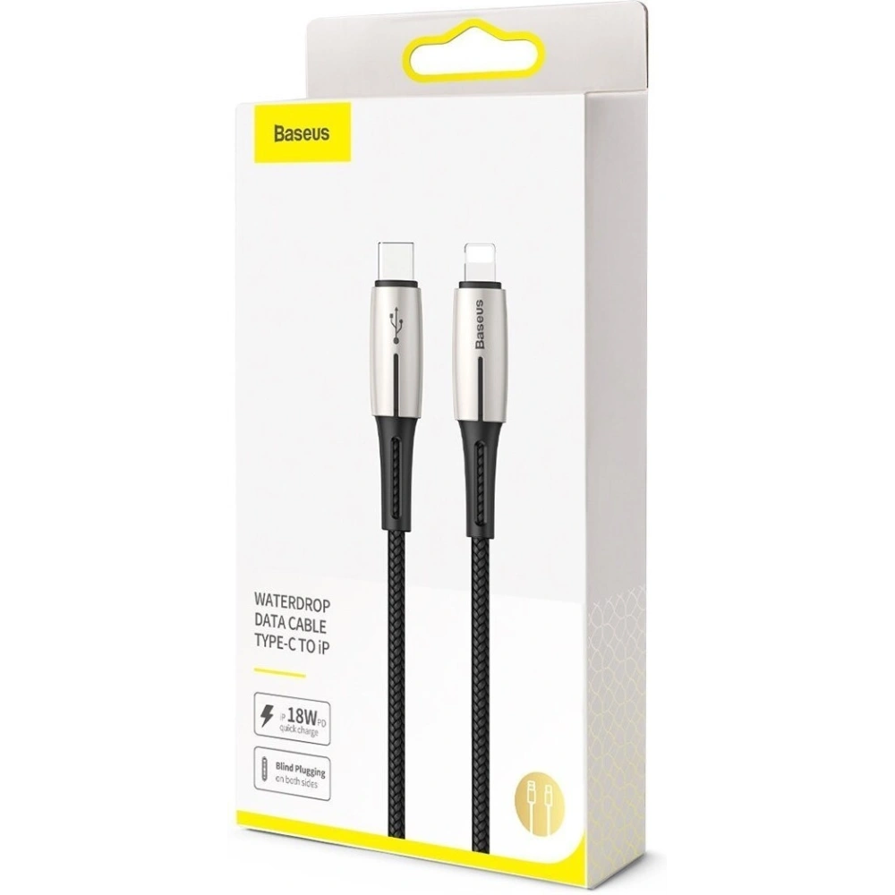 Hurtownia GSM - Kabel USB-C do Lightning PD Baseus Waterdrop z diodą LED, 18W, 1,3m (czarny) - BSU1129BLK - {ean13} - Hurt