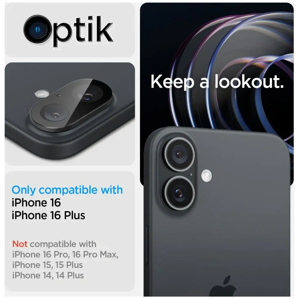 Hurtownia GSM - Spigen GLAS.tR Ez Fit Optik Pro Kamera Védő Apple iPhone 16 / 16 Plus Fekete [2 CSOMAG] - SPN16490 - {ean13} - Hurt