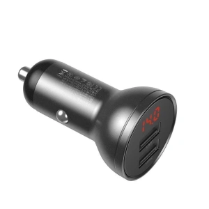 Wholesale Baseus Digital Display Dual USB 4.8A Car Charger 24W with Three Primary Colors 3-in-1 Cable USB 1.2M Black Suit Grey - BSU1139 - {ean13} - Hurt