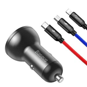 Hurtownia GSM - Ładowarka samochodowa Baseus z wyświetlaczem 24W + kabel USB 3w1 Baseus Three Primary Colors 1,2m - BSU1139 - {ean13} - Hurt