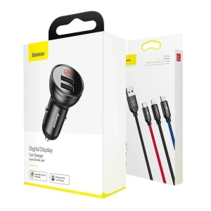 Hurtownia GSM - Ładowarka samochodowa Baseus z wyświetlaczem 24W + kabel USB 3w1 Baseus Three Primary Colors 1,2m - BSU1139 - {ean13} - Hurt