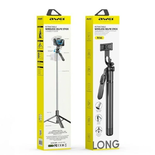 Selfie Stick AWEI X56 aluminiowy / aluminum alloy czarny/black