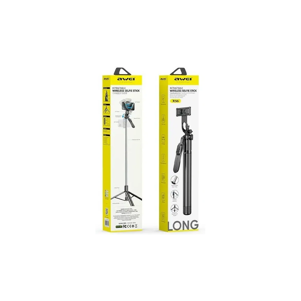 Wholesale AWEI X56 selfie stick aluminum alloy black - AWEI227 - {ean13} - Hurt