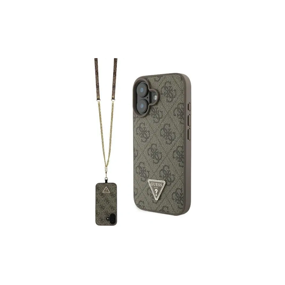 Hurtownia GSM - Guess GUHCP16SP4TDSCPW Apple iPhone 16 keménytok bőr fém logó strassz keresztpántos barna - GUE004051 - {ean13} - Hurt