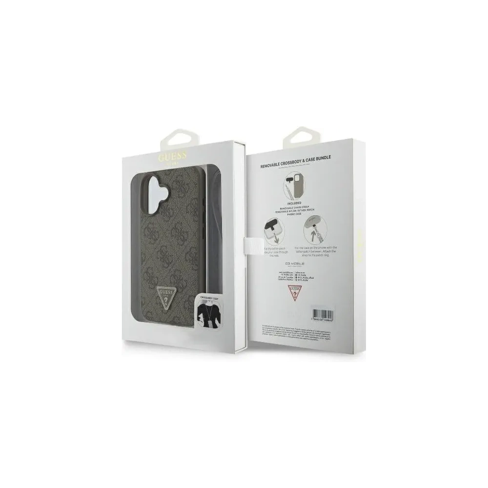 Hurtownia GSM - Guess GUHCP16SP4TDSCPW Apple iPhone 16 keménytok bőr fém logó strassz keresztpántos barna - GUE004051 - {ean13} - Hurt