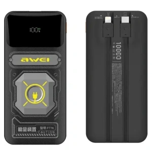 Hurtownia GSM - AWEI P77K 10000mAh 22.5W powerbank cu cabluri integrate Lightning și USB-C, negru - AWEI228 - {ean13} - Hurt