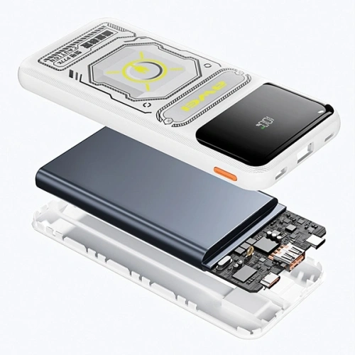 Powerbank AWEI P77K 10000mAh 22.5W z wbudowanym kablami Lightning, USB-C czarny/black