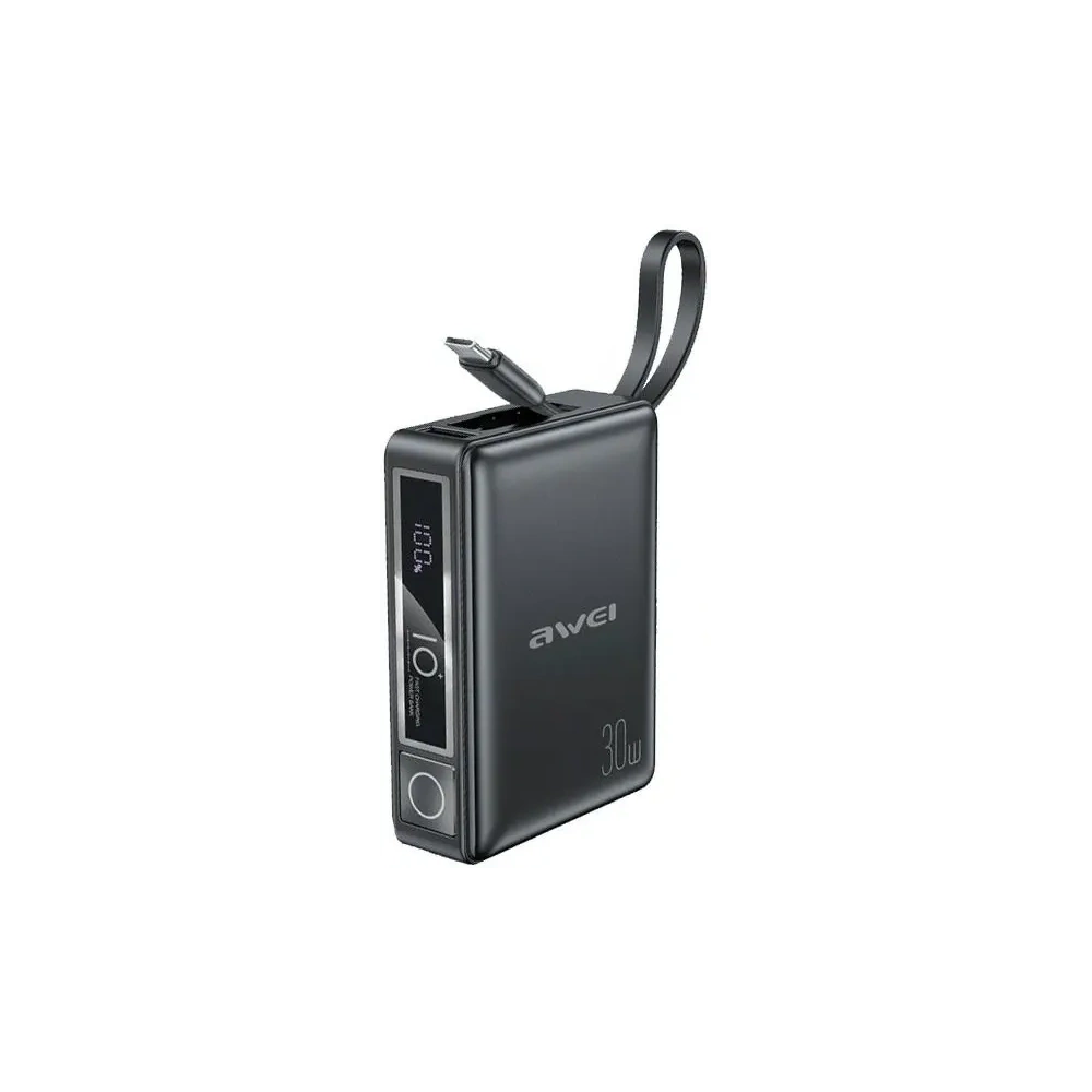 Hurtownia GSM - AWEI P87K 10000mAh powerbank de 30W cu cablu USB-C încorporat, negru - AWEI229 - {ean13} - Hurt