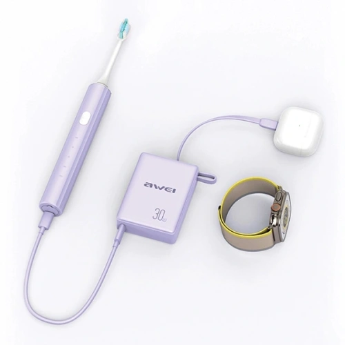 Powerbank AWEI P87K 10000mAh 30W z wbudowanym kablem USB-C czarny/black 