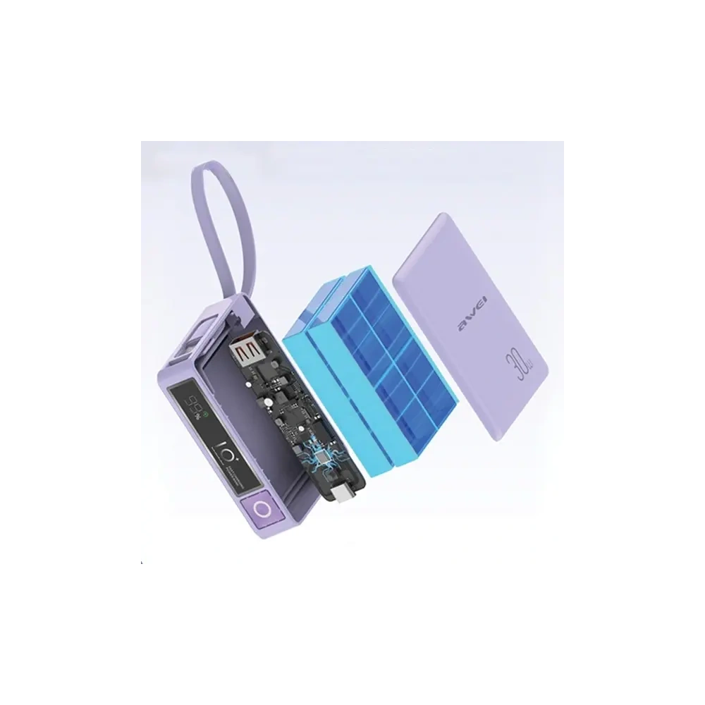Hurtownia GSM - Powerbanka AWEI P87K 10000mAh 30W s vestavěným kabelem USB-C černá/black - AWEI229 - {ean13} - Hurt