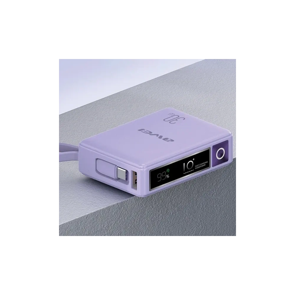 Hurtownia GSM - Powerbanka AWEI P87K 10000mAh 30W s vestavěným kabelem USB-C černá/black - AWEI229 - {ean13} - Hurt
