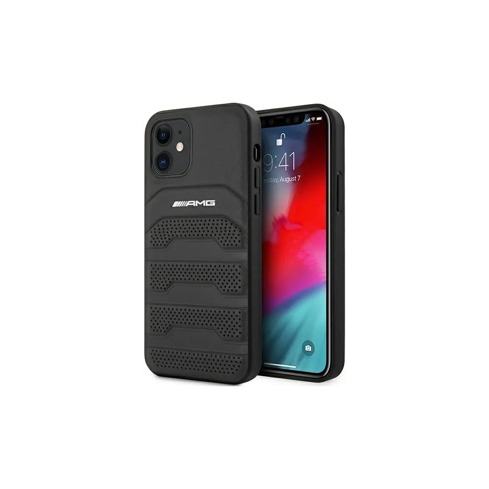 Hurtownia GSM - AMG AMHCP12SGSEBK Apple iPhone 12 mini kemény tok bőr dombornyomott vonalakkal fekete - MRS108 - {ean13} - Hurt