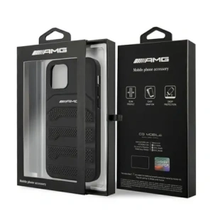 Hurtownia GSM - AMG AMHCP12SGSEBK Apple iPhone 12 mini kemény tok bőr dombornyomott vonalakkal fekete - MRS108 - {ean13} - Hurt