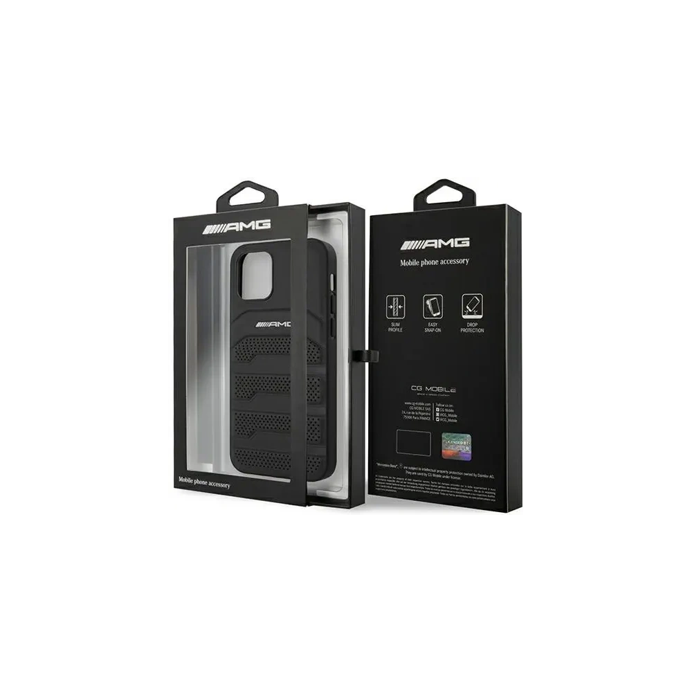 Hurtownia GSM - AMG AMHCP12SGSEBK Apple iPhone 12 mini kemény tok bőr dombornyomott vonalakkal fekete - MRS108 - {ean13} - Hurt