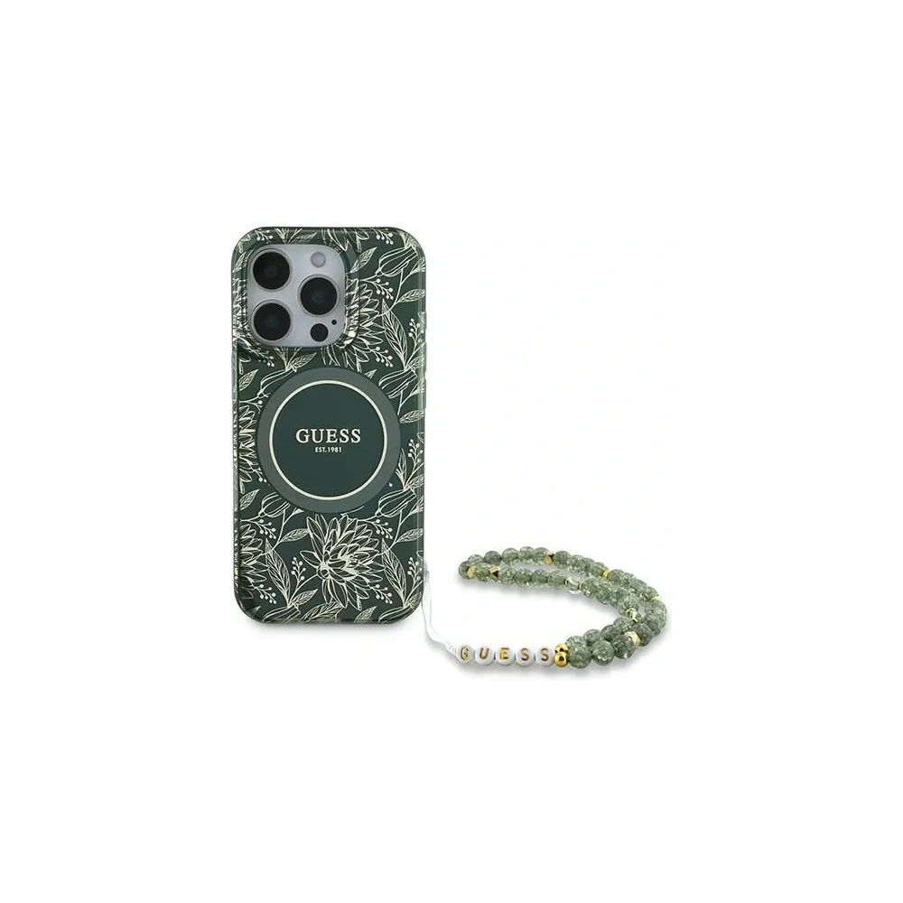 Hurtownia GSM - Guess GUHMP16LHCPOFPA Apple iPhone 16 Pro husă dură IML Flori Allover Electro cu curea din perlă MagSafe verde - GUE003951 - {ean13} - Hurt